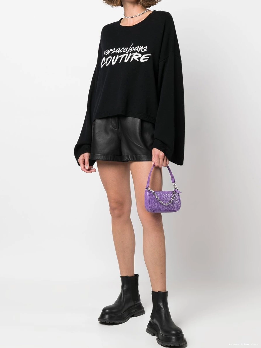 Affordable jumper Jeans Women embroidered-logo Versace Couture wide-sleeve 0330